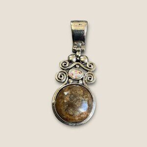 Jasper Rhinestone Silver Tone Pendant